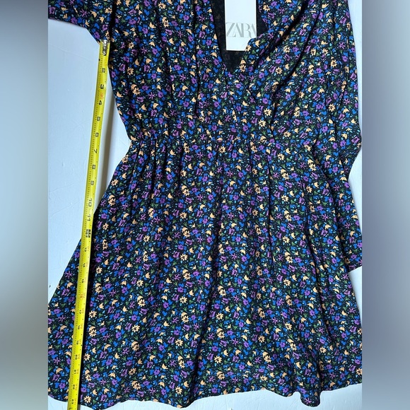 Zara Mini Dress | Boho Floral Print | Women’s XS | Shoulder Pads | Long Sleeve - Picture 10 of 11